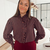 Stripe ruffle blouse Burgundy - Leona B604