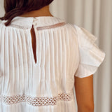 Linen ruffled top white