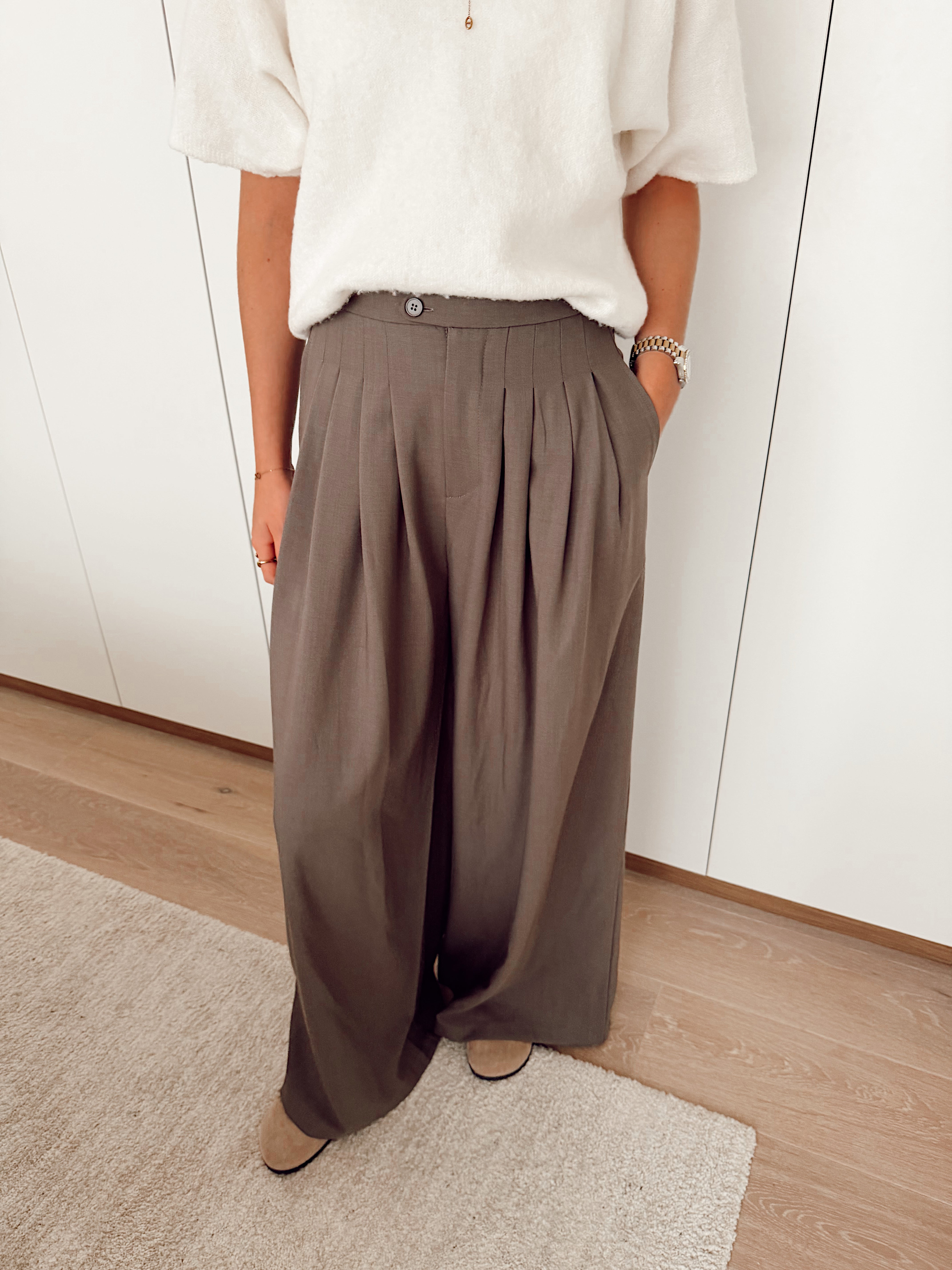 Wide taupe plisse pantalon k02825