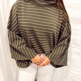 Wide sleeve stripe tee Kaki