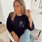 Leather pocket tee - Navy
