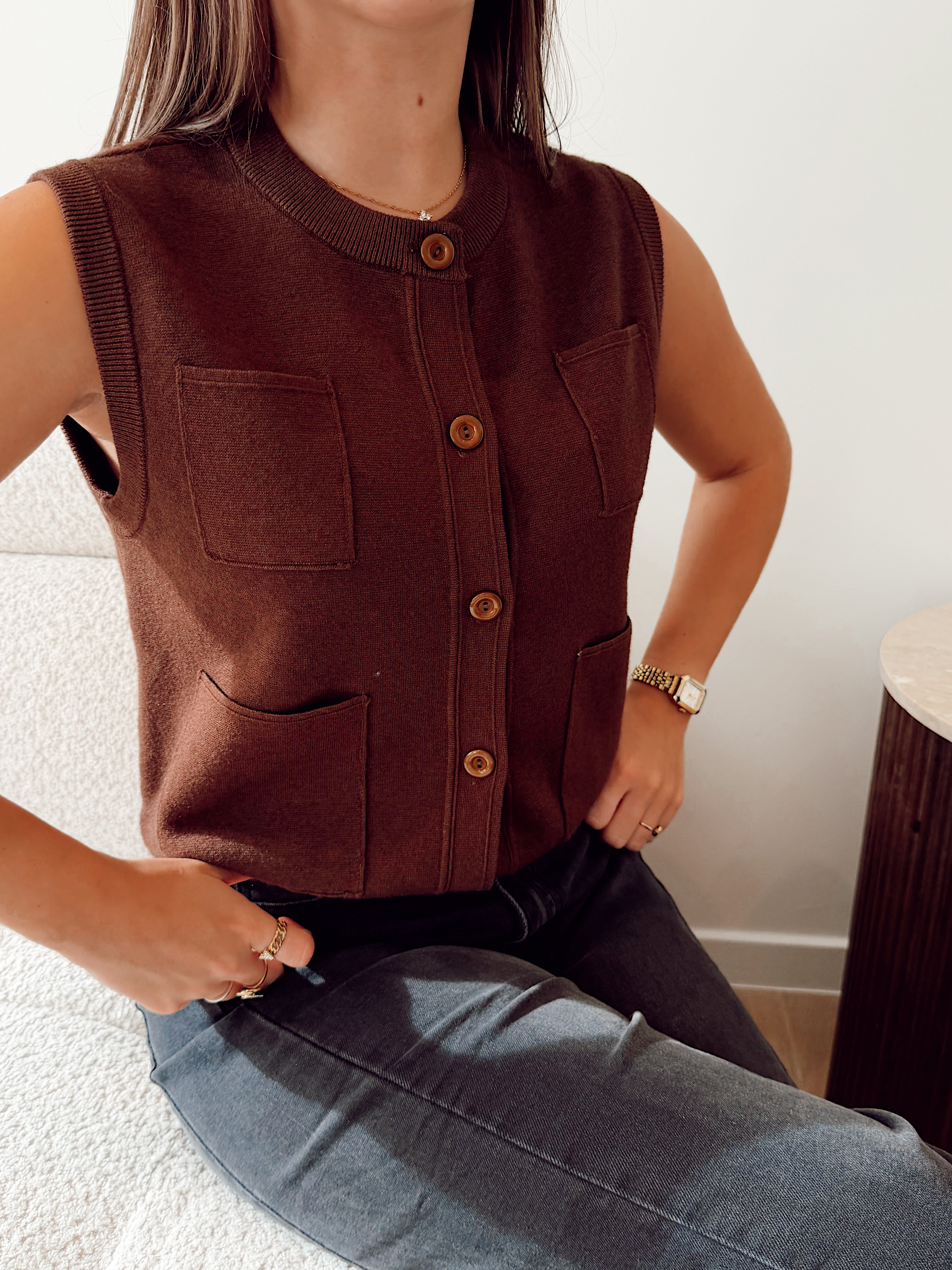 Classy pocket Cardigan Brown - Evita B609