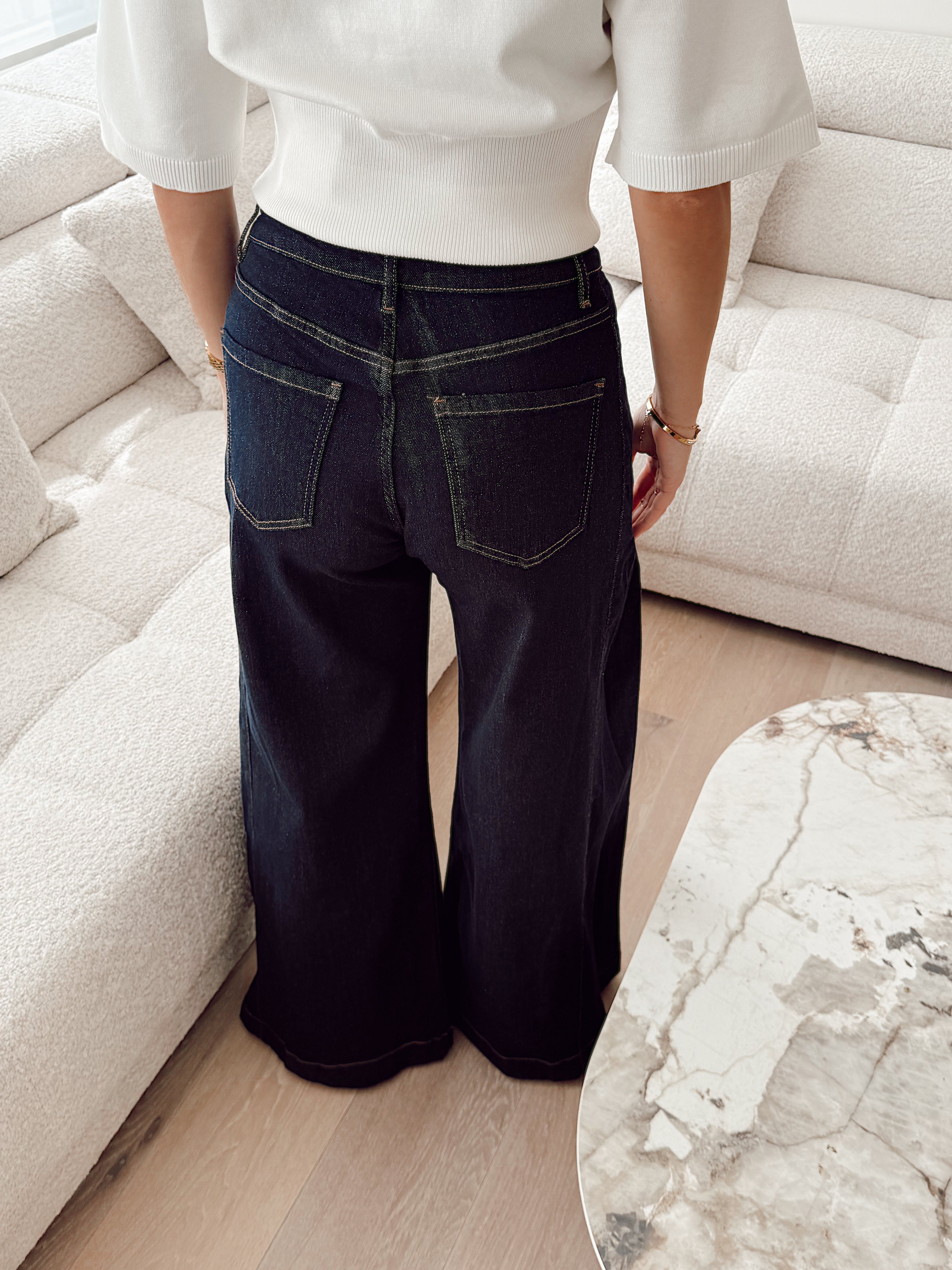 Navy wide flare jeans H8003