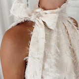 Classy haltertops with bow L137 FUR ECRU