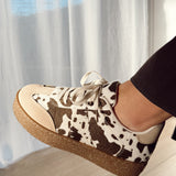 Brown/white print sneakers