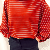Wide sleeve stripe tee Bordeaux