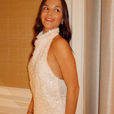 Soft sequin fur top Ecru