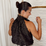 Classy haltertops with bow L137 FUR BROWN