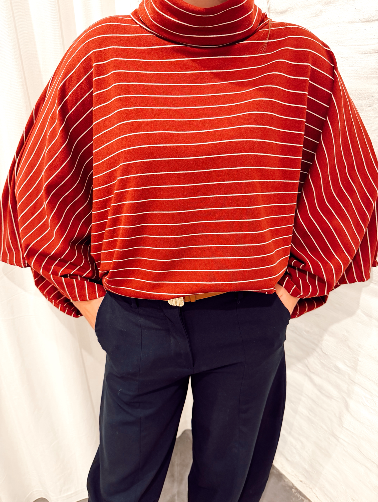Wide sleeve stripe tee Bordeaux