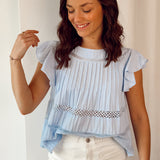 Linen ruffled top blue