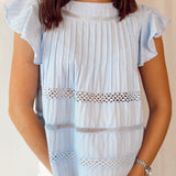 Linen ruffled top blue