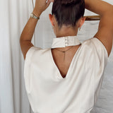 Cropped satin blouse 3975 BEIGE