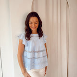 Linen ruffled top blue