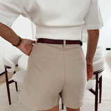 Beige short with belt 23131