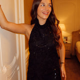 Soft sequin fur top black