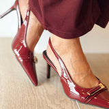Bordeaux heels with golden detail