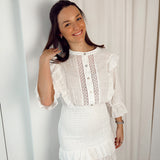 Linen ruffled dress white