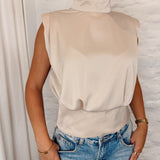Cropped satin blouse 3975 BEIGE