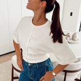 Creme button knit T5093