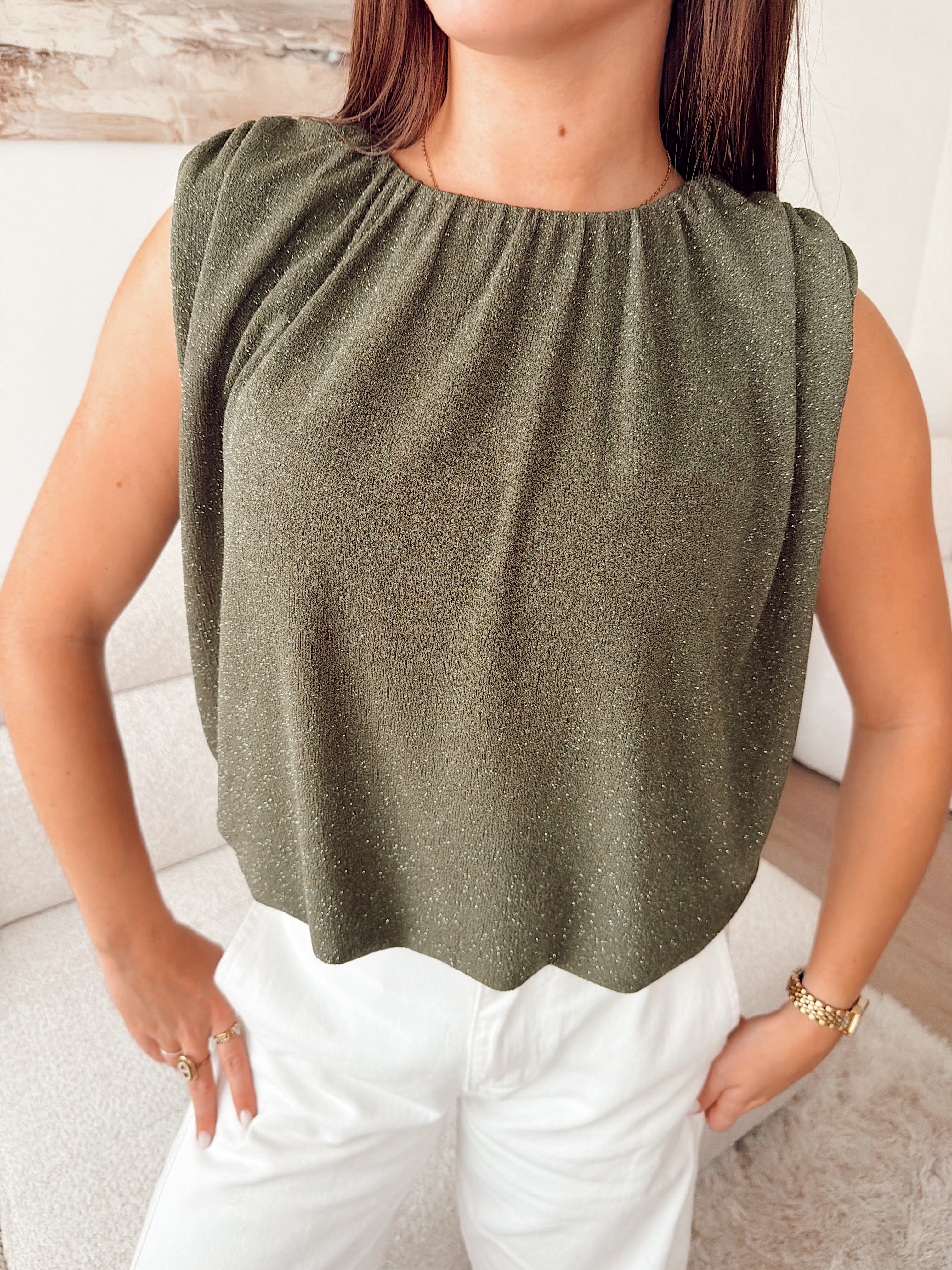 New corinto glitter top olive green b610