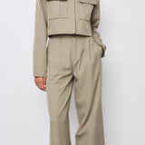 Taupe jacket with leather details