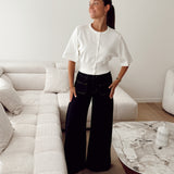 Navy wide flare jeans H8003