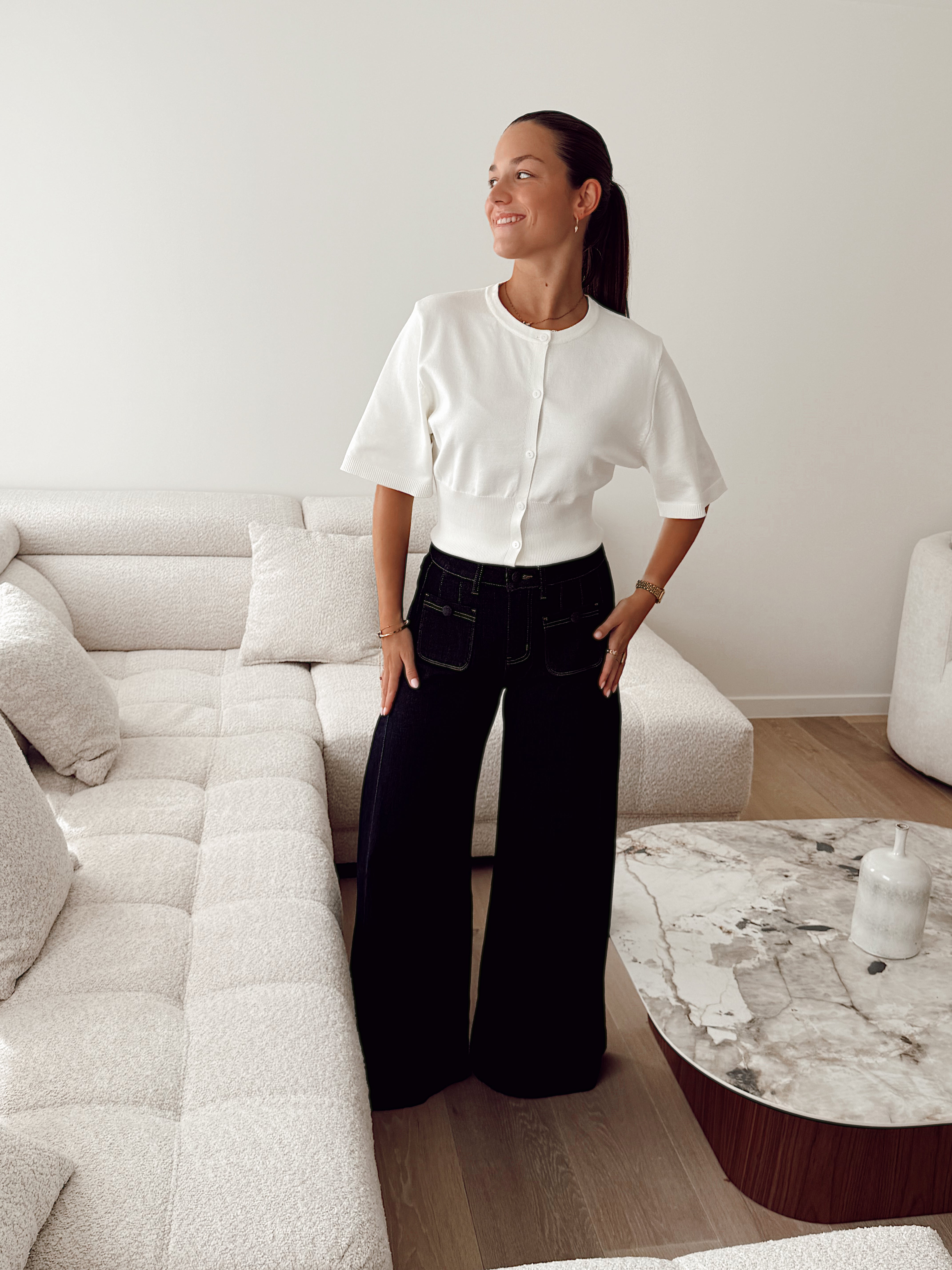 Navy wide flare jeans H8003