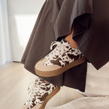 Brown/white print sneakers