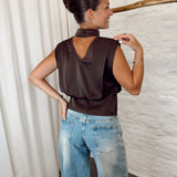 Cropped satin blouse 3975 BROWN