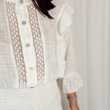 Linen ruffled dress white