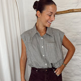 Brown cropped check-blouse 9374