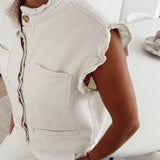 Denim ruffled gilet Ecru GI8121