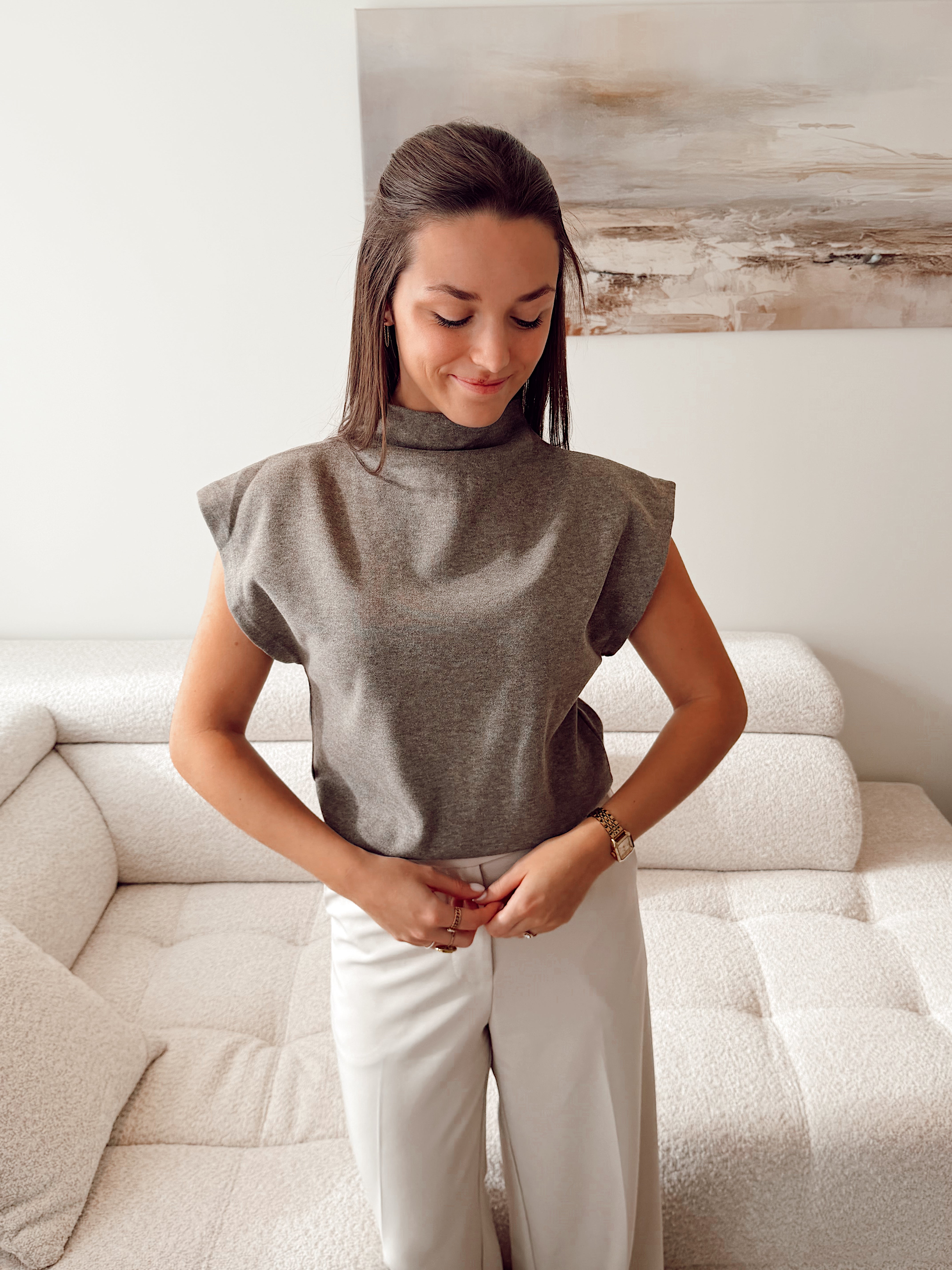 Taupe soft knit with collar TL2239