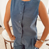 Navy sleeveless blazer T7187