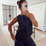 Navy sleeveless blazer T7187