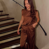 Brown satin ensemble