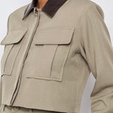 Taupe jacket with leather details