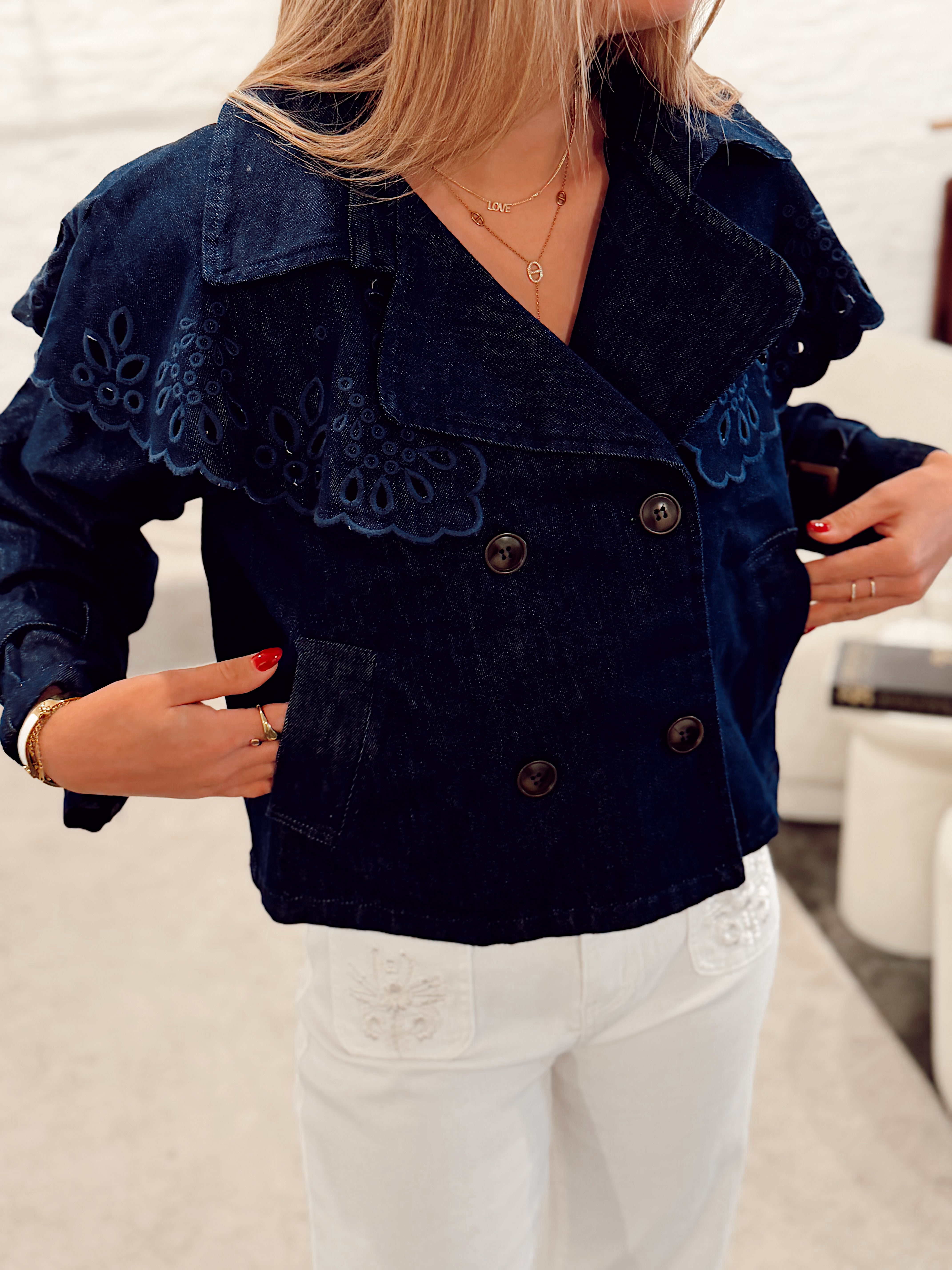 Denim broderie jacket H2002