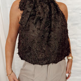 Classy haltertops with bow L137 FUR BROWN