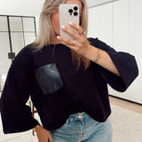 Leather pocket tee - Navy