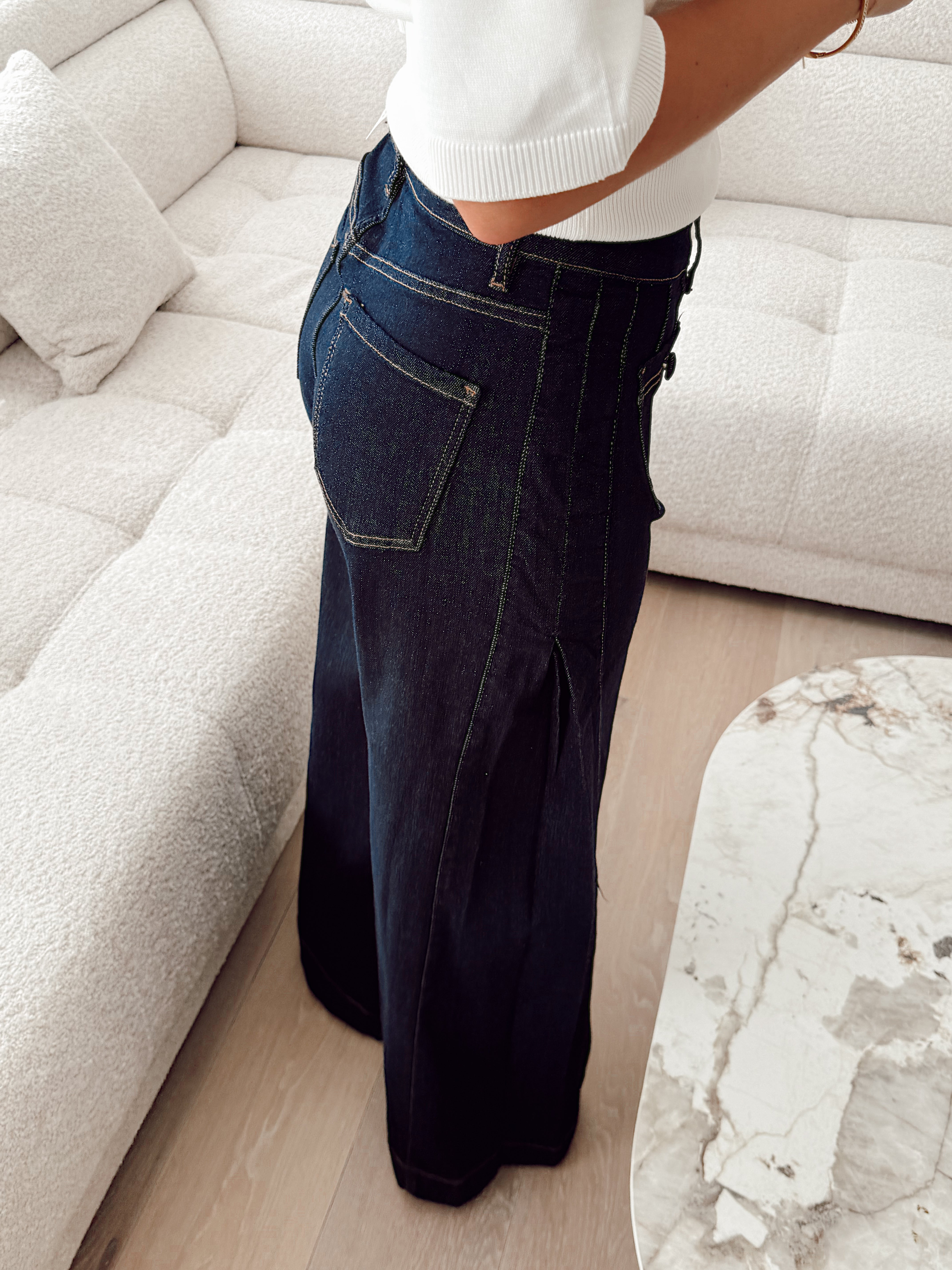Navy wide flare jeans H8003