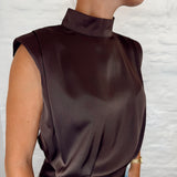 Cropped satin blouse 3975 BROWN