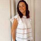 Linen ruffled top white