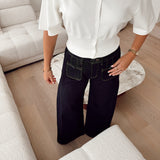 Navy wide flare jeans H8003