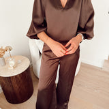 Alma satin blouse brown b610