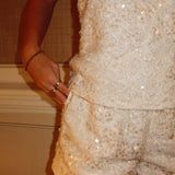 Soft sequin fur top Ecru