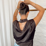 Cropped satin blouse 3975 BROWN