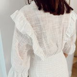 Linen ruffled dress white