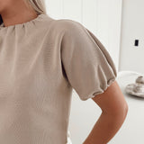 Soft taupe ruffled knit TY22221