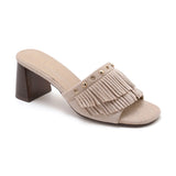 Fringed block heel mule - H8-1236A